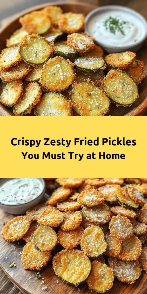 Indulge in the crispy, zesty delight of homemade fried pickles! This simple recipe combines tangy dill pickles with a crunchy, seasoned coating for an irresistible snack or appetizer. Perfect for gatherings, game days, or just a treat for yourself, these fried pickles can be served with your favorite dips like ranch or chipotle mayo. Get ready to impress your guests with this delicious classic! #FriedPickles #SnackRecipe #CrispyDelight #HomemadeGoodness #Appetizers