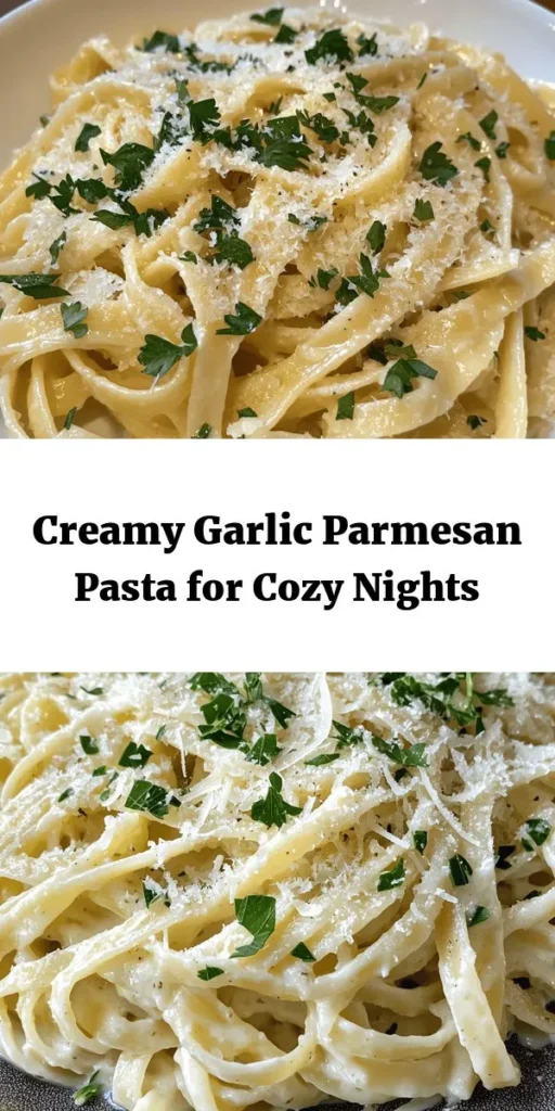Indulge in the comforting flavors of Garlic Parmesan Pasta, a truly satisfying dish you can whip up in no time. With just a few simple ingredients like fresh garlic, creamy heavy cream, and nutty Parmesan, this recipe turns a weeknight meal into a delightful experience. Perfect for any occasion, serve it alone or alongside your favorite protein. Explore creative twists and enjoy a comforting bowl of goodness tonight! #GarlicPasta #ComfortFood #EasyRecipes #PastaLover #DinnerIdeas