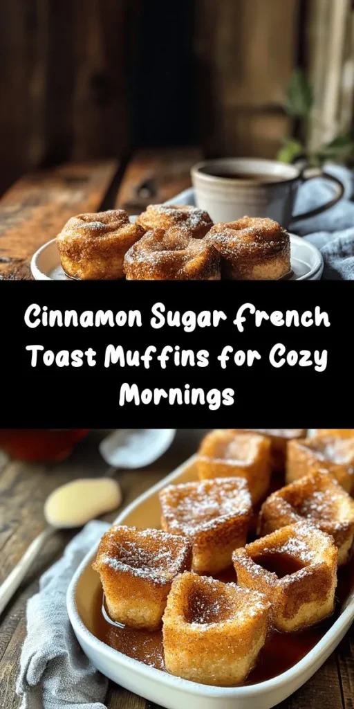 Start your mornings with the warm, inviting aroma of Cinnamon Sugar French Toast Muffins. These delightful treats combine the rich, buttery goodness of brioche with the classic flavors of cinnamon and sugar. Perfect for busy mornings, brunch gatherings, or a sweet snack, these muffins are easy to make and utterly irresistible. Enjoy them fresh or with maple syrup and fresh fruit for a delicious breakfast experience. #BreakfastIdeas #MuffinRecipe #Cinnamon #Brunch #BakingFun #Foodie