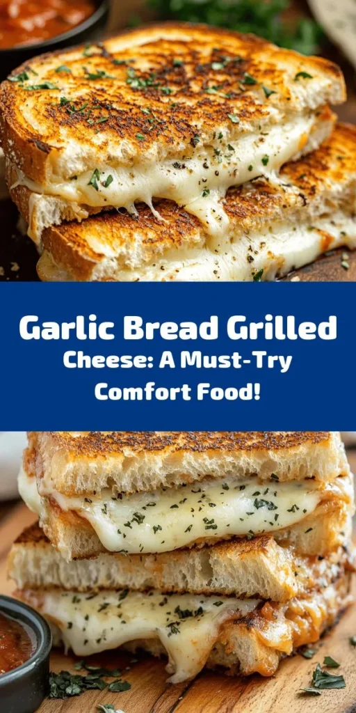Savor the ultimate comfort food with Garlic Bread Grilled Cheese Delight—a delicious twist on a classic favorite! This easy-to-make sandwich combines gooey cheeses with the aromatic goodness of garlic and herbs, delivering a mouthwatering experience. Perfect for breakfast, lunch, or a late-night snack, it's an indulgent treat that’s sure to impress. Bring warmth to your table with each cheesy bite! #GrilledCheese #GarlicBread #ComfortFood #EasyRecipes #CheeseLovers #Foodie