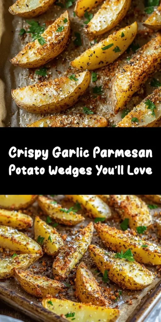 Discover the deliciousness of Crispy Baked Garlic Parmesan Potato Wedges! This easy recipe combines the crunch of baked potatoes with the rich flavors of garlic and Parmesan, making it a perfect side dish or appetizer. Healthy, flavorful, and versatile, these wedges are sure to impress your family and friends. Elevate your meals with this gourmet treat that’s simple to prepare. Try it out and savor the taste! #PotatoWedges #GarlicParmesan #HealthyEating #ComfortFood #BakingRecipes #EasyRecipes