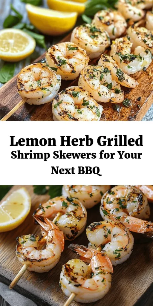 Discover the perfect summer dish with Zesty Lemon Herb Grilled Shrimp Skewers! These mouthwatering skewers harmonize the vibrant flavors of fresh herbs and zesty lemon, making them an ideal centerpiece for any gathering. Easy to prepare and full of healthy ingredients, this recipe is perfect for both novice and experienced cooks. Serve with your favorite sides for a complete meal that everyone will love! #GrilledShrimp #SummerRecipes #HealthyEating #SeafoodLovers #OutdoorCooking