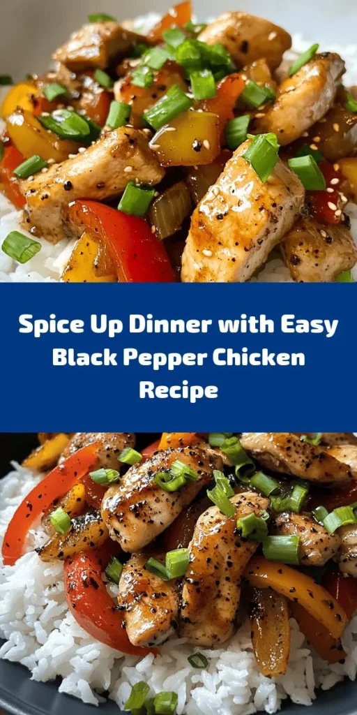Discover the irresistible flavors of Black Pepper Chicken, a spicy delight that will tantalize your taste buds! This easy-to-make dish features tender chicken, vibrant veggies, and a kick of black pepper, perfect for any occasion. Whether serving it over rice or alongside noodles, it’s a versatile meal that combines bold taste with nutritional benefits. Try this recipe at home and impress your family and friends! #BlackPepperChicken #SpicyFood #HomeCooking #AsianCuisine #RecipeIdeas #HealthyEating