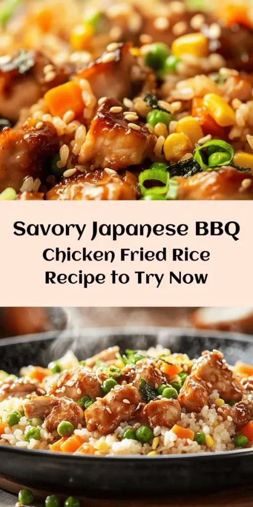 Discover the rich flavors of Japan with this Savory Japanese BBQ Chicken Fried Rice Extravaganza! This easy recipe combines tender marinated chicken, fluffy jasmine rice, and vibrant mixed vegetables, all expertly stir-fried for maximum flavor. Perfect for any meal, this dish offers a delightful balance of savory, sweet, and umami notes. Enhance your cooking skills and impress your guests! #JapaneseCuisine #FriedRice #BBQChicken #HomeCooking #DeliciousMeals #Foodie