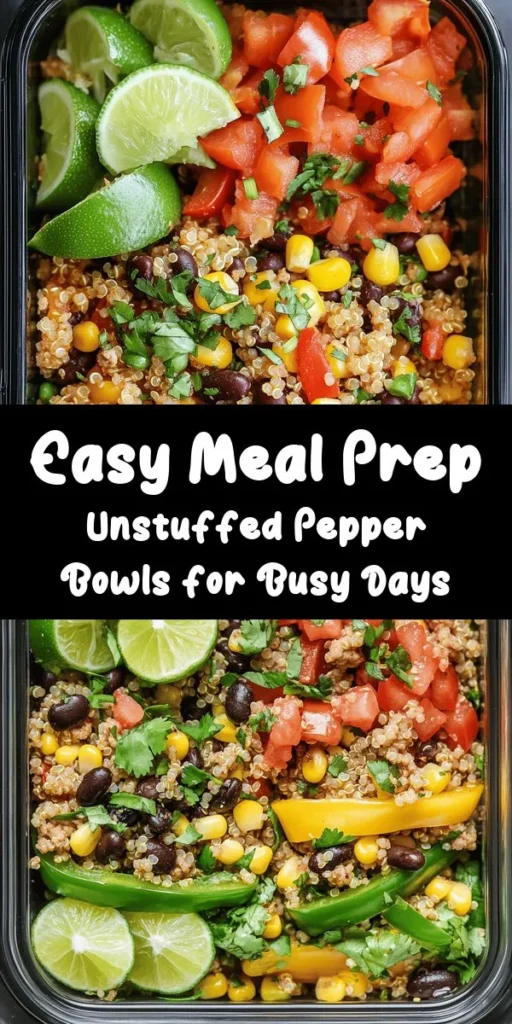 Discover the ultimate meal prep solution with these easy and delicious Unstuffed Pepper Bowls! Enjoy the classic flavors of stuffed peppers without the hassle of baking. Packed with colorful bell peppers, protein, grains, and spices, these bowls cater to all dietary preferences. Perfect for busy weeknights, they can be made in large batches for multiple meals. Dive into a nutritious and customizable dish that makes healthy eating simple and enjoyable! #MealPrep #HealthyEating #UnstuffedPeppers #QuickMeals #EasyRecipes