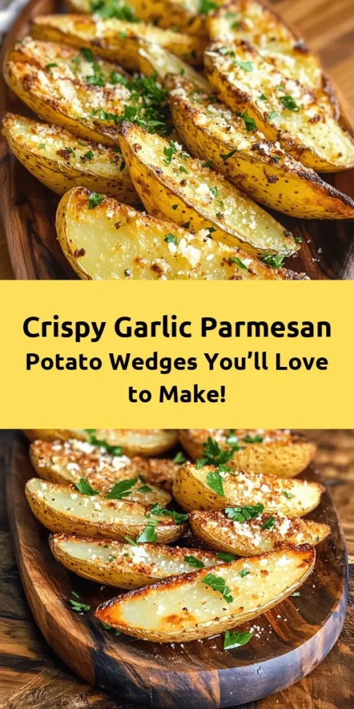 Discover the irresistible delight of Crispy Baked Garlic Parmesan Potato Wedges, the perfect side dish for any meal! These golden, crispy wedges combine the rich flavors of garlic and Parmesan, offering a delicious yet healthier alternative to fried potatoes. Easy to make and customizable, they pair beautifully with a variety of main courses. Try them out as a snack or side for your next gathering! #PotatoWedges #BakedNotFried #HealthyEating #RecipeIdeas #GarlicParmesan