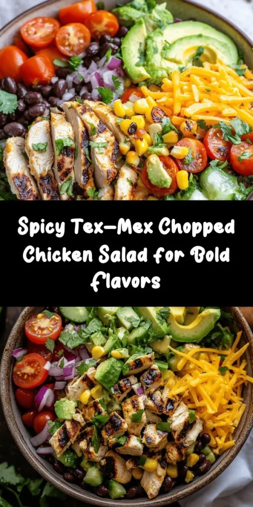 Discover the vibrant flavors of Spicy Tex-Mex Chopped Chicken Salad, a nutritious and delicious dish perfect for any occasion! Packed with lean protein, colorful veggies, and zesty spices, this salad is not only a feast for the eyes but also offers a plethora of health benefits. Ideal for quick lunches or summer gatherings, it's sure to impress. Get ready to enjoy a satisfying, wholesome meal! #TexMex #HealthySalad #ChickenSalad #MealPrep #HealthyEating #RecipeIdeas #Foodie