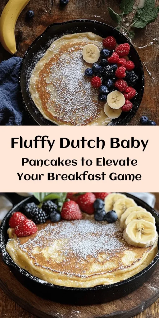 Indulge in the magical world of Fluffy Clouds of Bavaria, also known as Dutch baby pancakes! These light, airy pancakes are easy to make and perfect for breakfast or brunch. With simple ingredients like flour, eggs, and milk, and endless topping possibilities, you can create a delightful meal that’s both comforting and sophisticated. Elevate your mornings with this delicious recipe and enjoy the fluffy goodness topped with fresh fruits, syrup, and more! #DutchBabyPancakes #BreakfastInspiration #FluffyClouds #EasyRecipes #BrunchTime #NomNom