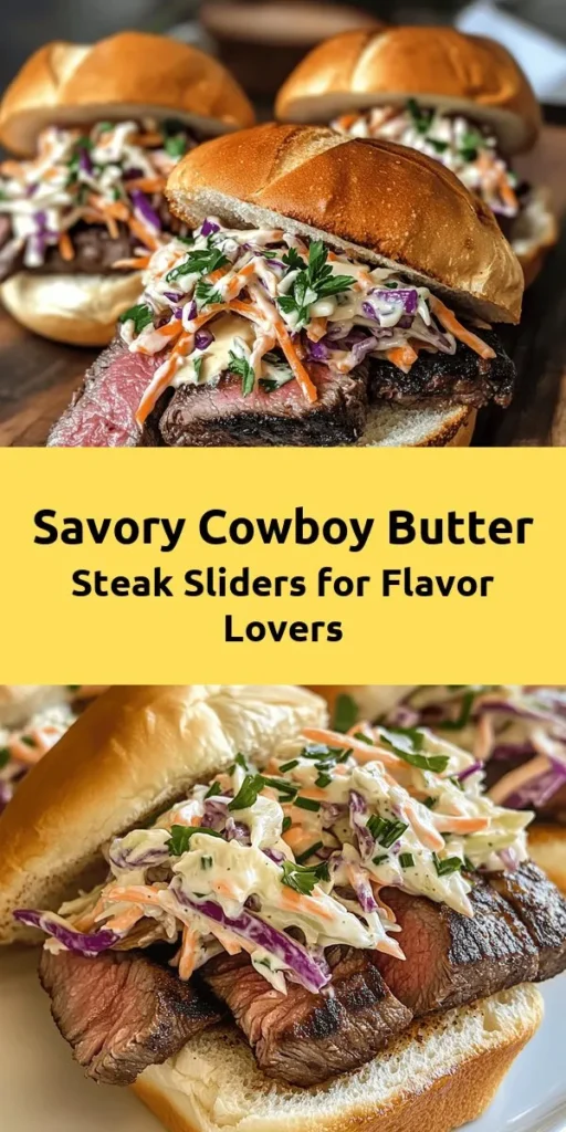 Savor the bold goodness of Cowboy Butter Steak Sliders! This recipe combines juicy grilled flank steak with rich cowboy butter and crunchy coleslaw, all nestled in soft slider buns. Perfect for any gathering or a relaxed weekend meal, these sliders are a surefire hit. Learn how to make each component from scratch, ensuring a flavorful experience. Don’t miss out on this crowd-pleaser! #CowboyButter #SteakSliders #Grilling #RecipeIdeas #FoodLovers #DeliciousEats