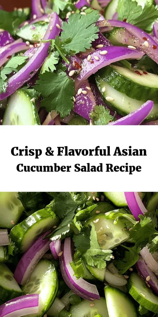 Discover the refreshing taste of Asian Cucumbers with this easy and vibrant salad recipe! Bursting with crisp cucumbers, tangy rice vinegar, umami soy sauce, and a hint of sweetness, this salad is a perfect summer dish or accompaniment to any meal. Enjoy it as a light snack or a side at barbecues and potlucks. With its colorful presentation and health benefits, this salad is sure to impress! #AsianCucumberSalad #HealthyRecipes #FreshSalad #SummerEats #Cucumber #QuickRecipes