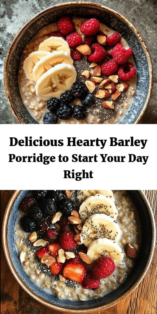 Start your day with a nourishing bowl of Hearty Barley Porridge with a Twist! This recipe showcases the wholesome goodness of pearl barley, blended with creamy coconut milk, a touch of maple syrup, and warming spices like cinnamon and vanilla. Packed with fiber and essential nutrients, this porridge is not only delicious but also customizable with your favorite nuts and dried fruits. Perfect for those seeking a hearty, healthy breakfast! #BarleyPorridge #HealthyBreakfast #NutritiousEats #Foodie #BreakfastIdeas #CoconutMilk #WholeGrains #ComfortFood
