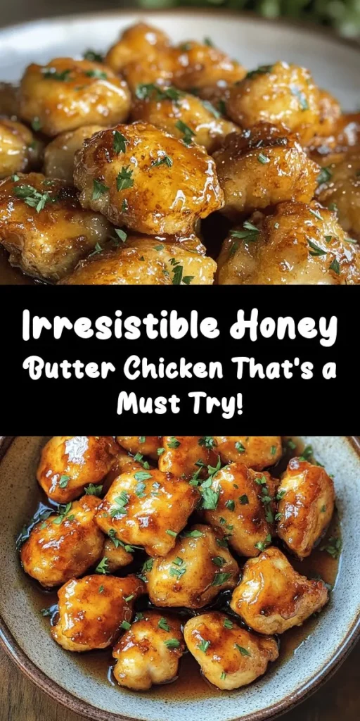Discover the ultimate comfort food with this Honey Butter Chicken recipe! This dish features crispy fried chicken drizzled with a rich honey butter sauce, creating a perfect blend of sweet and savory flavors. Ideal for family dinners or gatherings, it's sure to impress even the pickiest eaters. Quick and easy to prepare, this delightful recipe brings joy to the table. Try it today! #HoneyButterChicken #ComfortFood #ChickenRecipes #DeliciousMeals #Foodie