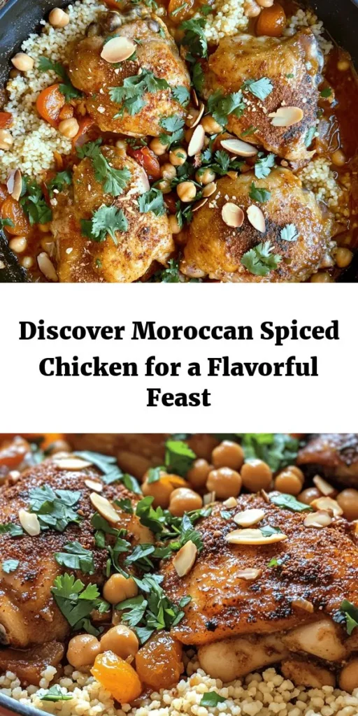 Embark on a flavorful journey to North Africa with Moroccan Spiced Chicken! This aromatic dish combines tender chicken thighs, warm spices like cumin and cinnamon, and sweet additions such as apricots and chickpeas, creating a balance that delights the palate. Perfect for family dinners or gatherings, this recipe brings a taste of Moroccan culture right to your table. Ready to impress? Discover the rich tradition and flavors of Moroccan cuisine today! #MoroccanCuisine #SpicedChicken #FamilyDinner #CookingAtHome #Foodie
