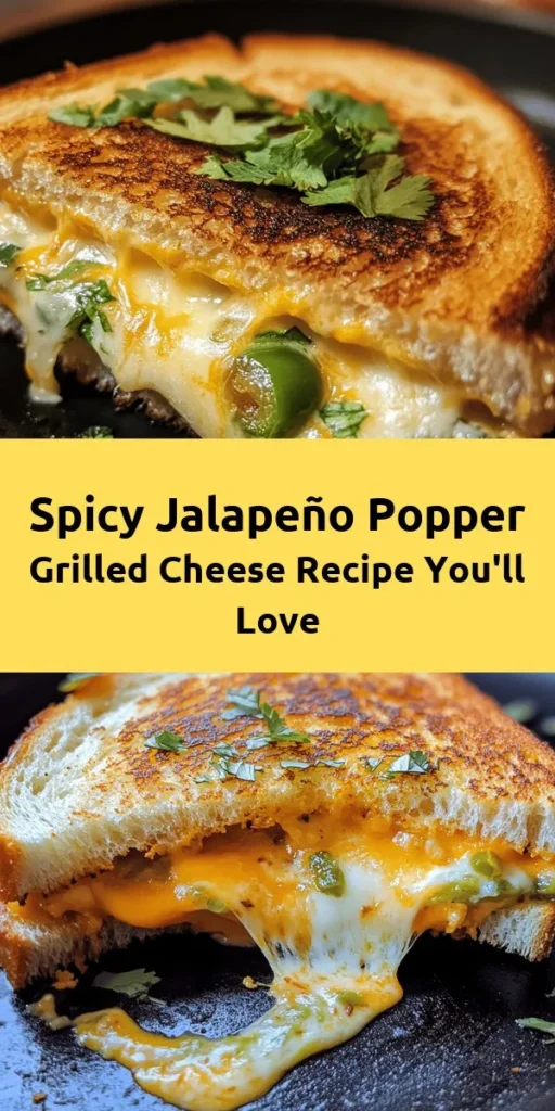 Elevate your lunch game with this Fiery Cheesy Delight: Roasted Jalapeno Popper Grilled Cheese! This mouthwatering recipe combines the creamy goodness of cheddar and mozzarella with the spicy kick of roasted jalapeños, all nestled between crispy sourdough bread. Perfect for spice lovers and comfort food fans alike, this sandwich is both satisfying and simple to make. Get ready for a cheesy, fiery experience! #GrilledCheese #JalapenoPoppers #ComfortFood #SpicyFood #RecipeIdeas #Foodie