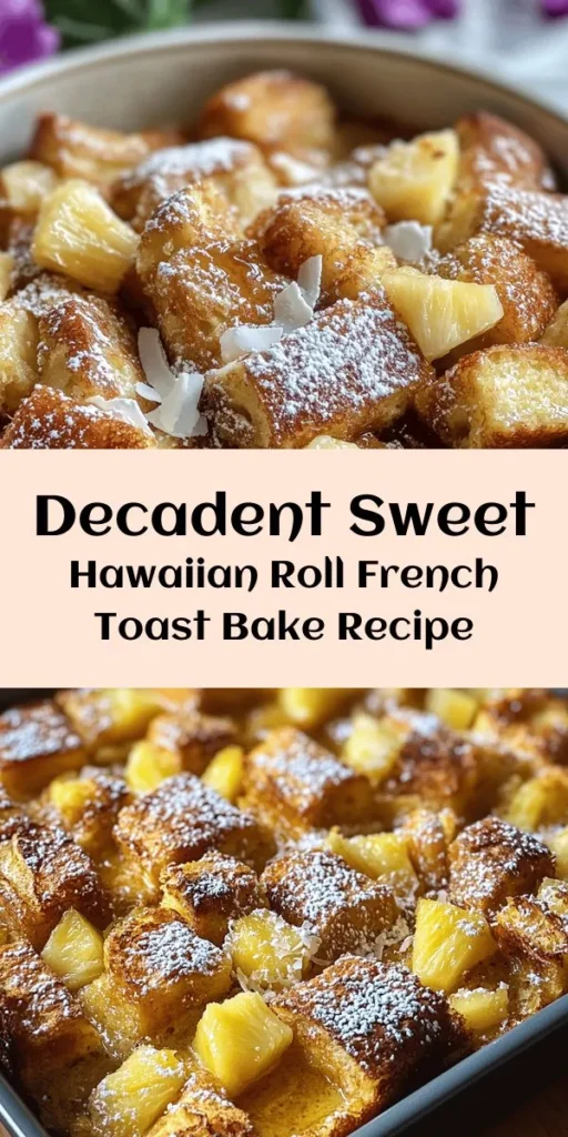 Indulge in the delicious comfort of Sweet Hawaiian Roll French Toast Bake! This easy-to-make recipe transforms fluffy Hawaiian rolls into a mouthwatering breakfast or dessert that everyone will love. With its tropical sweetness, creamy custard, and golden-brown top, this dish is perfect for brunch gatherings or a cozy family meal. Drizzle with maple syrup and dust with powdered sugar for the ultimate treat! #FrenchToastBake #BreakfastIdeas #ComfortFood #HawaiianRolls #BrunchRecipes #SweetTreats #EasyRecipes