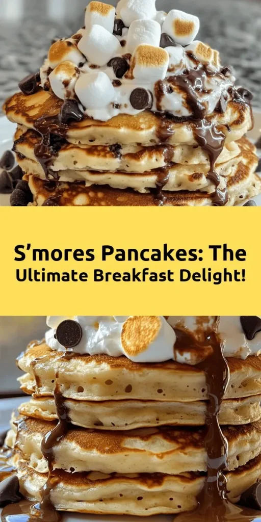 Wake up to the deliciousness of s’mores pancakes! This dreamy blend of fluffy pancakes loaded with gooey marshmallows, rich chocolate, and crunchy graham crackers is perfect for any breakfast or brunch. Bring the nostalgia of campfire treats to your table and impress family and friends. Whether served simply or topped with whipped cream and chocolate sauce, these pancakes are sure to be a hit. Get ready to indulge! #SmoresPancakes #BreakfastGoals #SweetTreats #BrunchIdeas #CookingAtHome