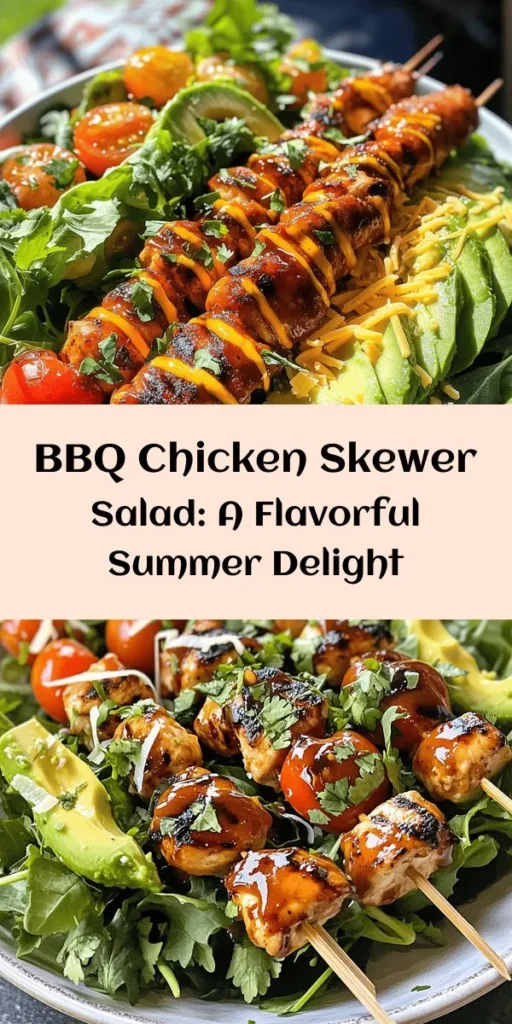 Looking for the perfect summer dish? Try this BBQ Chicken Skewer Salad, featuring juicy, grilled chicken skewers paired with a colorful mix of greens and veggies. It’s nutritious, flavorful, and perfect for any occasion—from backyard barbecues to weeknight dinners. Packed with protein, healthy fats, and essential vitamins, this salad is a delightful blend of textures and tastes. Get ready to impress your family and friends! #BBQChicken #Salad #HealthyEating #SummerRecipes #Grilling