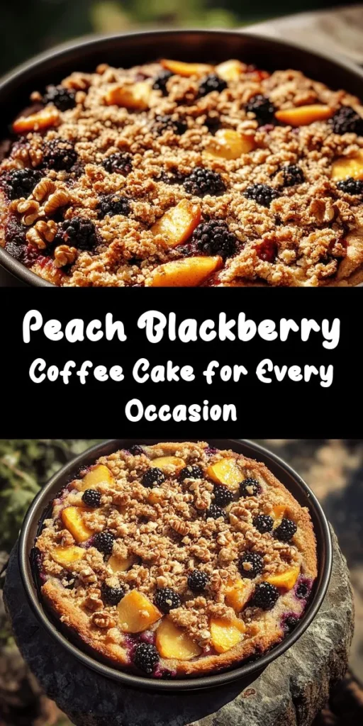 Indulge in the deliciousness of Peach Blackberry Coffee Cake, a treat perfect for any occasion! This moist cake combines fresh peaches and tart blackberries, creating a delightful balance of flavors. With its crumbly topping and soft texture, it's ideal for brunch or dessert. Bake this easy recipe, and enjoy it warm with a cup of coffee or tea. Share the joy of baking and create special moments with friends and family! #CoffeeCake #Baking #Dessert #Recipes #PeachBlackberry #Homemade #Yummy