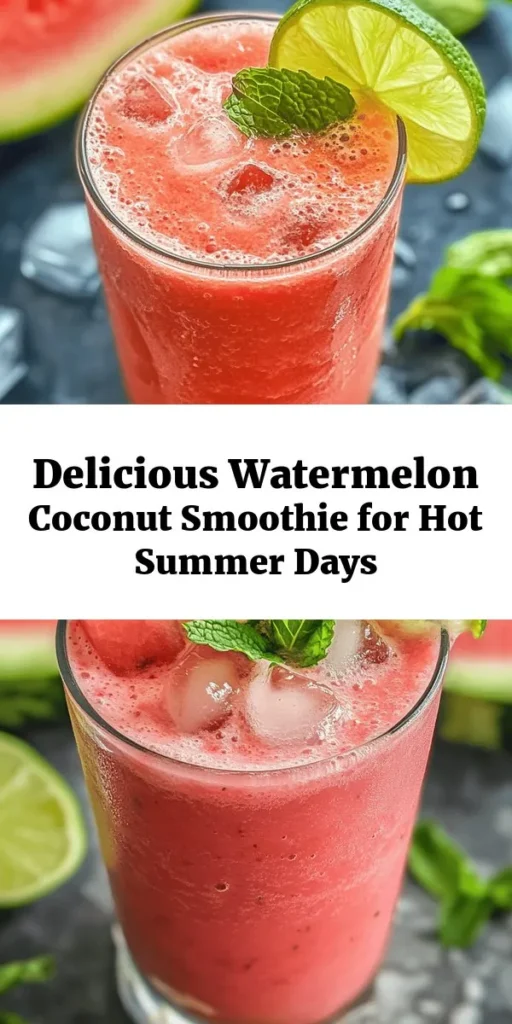 Beat the summer heat with a refreshing Watermelon Smoothie made with coconut water! This delicious drink combines the hydrating sweetness of watermelon, the tropical twist of coconut water, and the zesty kick of lime for a delightful treat that's perfect for any occasion. Packed with vitamins, antioxidants, and electrolytes, it's as nutritious as it is tasty. Try it today and enjoy a sip of summer bliss. #WatermelonSmoothie #HealthyDrinks #SummerRefreshment #CoconutWater #SmoothieRecipe #HydrationStation