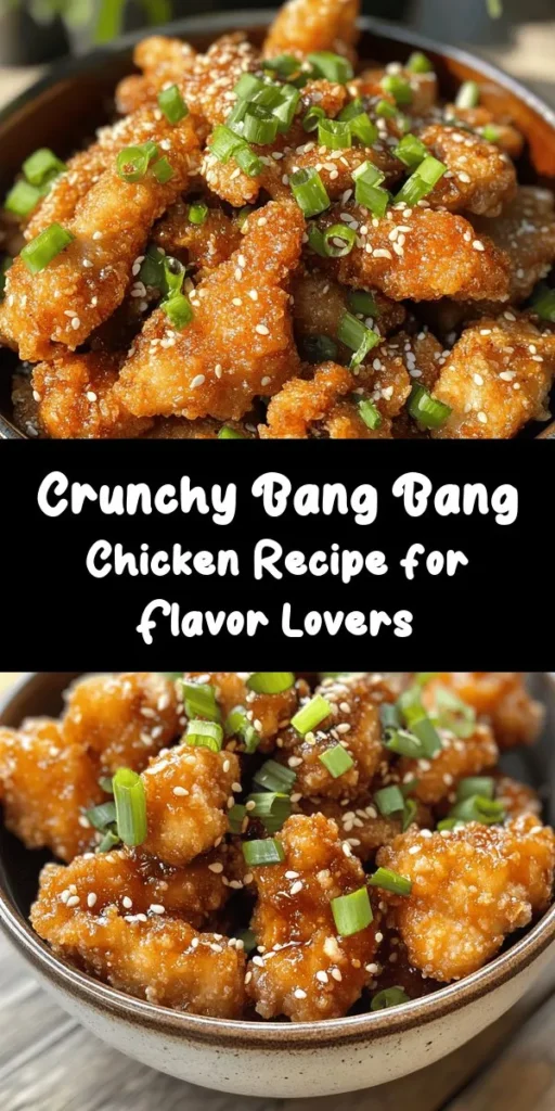 Discover the culinary magic of Crispy Bang Bang Chicken! This dish combines tender chicken, a perfectly crispy coating, and a tangy, spicy Bang Bang sauce for a mouthwatering experience. Perfect for any occasion, from casual dinners to lively gatherings. Impress your guests with this flavor-packed recipe that's easy to make at home. Don't miss out on mastering this crowd-pleaser! #CrispyBangBangChicken #ChickenRecipes #FlavorfulDishes #HomeCooking #FoodieFun #QuickMeals #Yummy