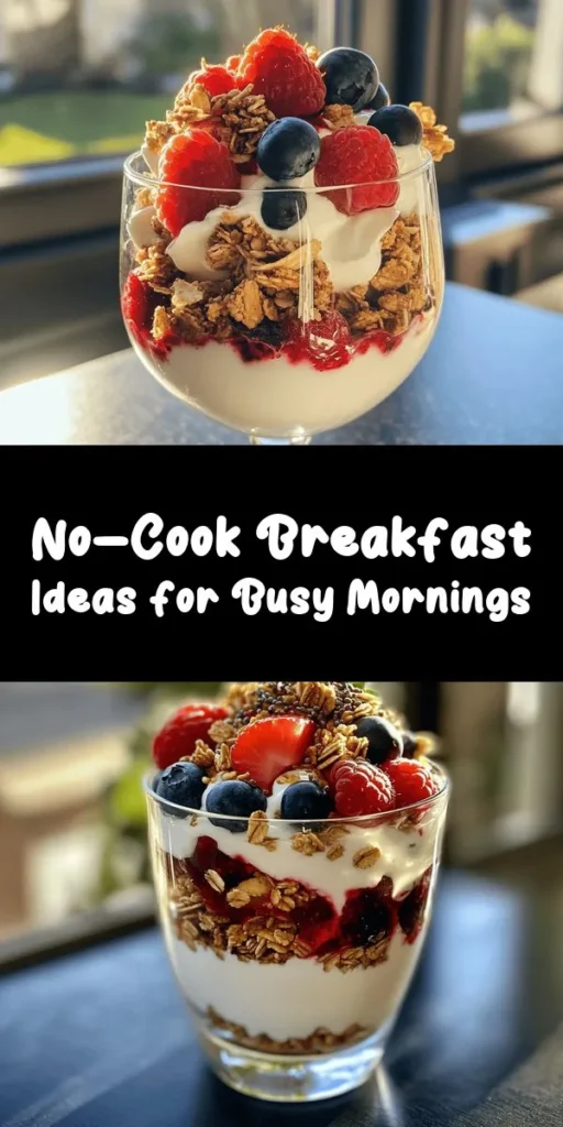 Start your mornings off right with these 18 delicious no-cook breakfast ideas! Perfect for busy lifestyles, these recipes help you maintain energy and focus without the hassle of cooking. From refreshing overnight berry parfaits to savory avocado toast, there's a tasty option for everyone. Save time and reduce kitchen mess while enjoying nutritious meals tailored to your tastes. Discover quick and easy breakfast inspiration today! #NoCookBreakfast #HealthyEating #BreakfastIdeas #QuickRecipes #BusyMornings #NutritiousMeals