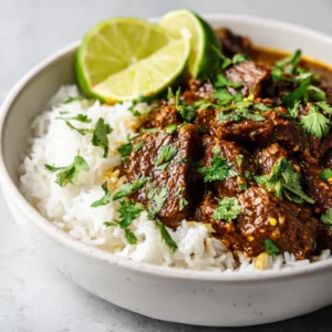 Fiery Beef Curry with Fragrant Rice is a delightful dish that brings together rich flavors and aromatic spices to create a comforting meal, perfect for family dinners or gatherings with loved ones. Originating from the heart of South Asian cuisine, this dish showcases a harmonious blend of tender beef simmered in a creamy coconut sauce, offering a delicious balance of heat and richness. The fragrant basmati rice served alongside perfectly complements the robust flavors of the curry, enhancing the overall dining experience.