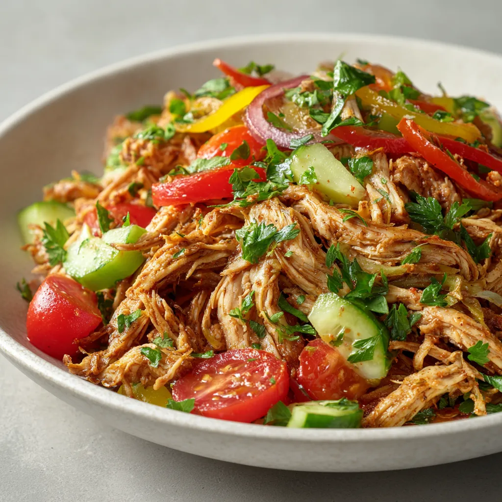 Shawarma is a beloved Middle Eastern dish known for its rich and complex flavors, often made with marinated meats that are cooked on a vertical rotisserie. However, this Slow-Cooked Chicken Shawarma Delight takes a more homey approach to this classic by using a crockpot to slow cook boneless, skinless chicken thighs. The result is tender, juicy chicken infused with a captivating blend of spices that are indicative of traditional shawarma flavors.
