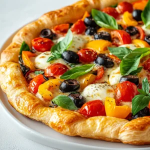 Puff pastry serves as an incredibly versatile and gourmet base for pizzas, elevating a classic dish to new heights with its light, flaky texture. The rich layers of the pastry provide a delicate crunch that beautifully contrasts with the toppings. This homemade puff pastry pizza is also an excellent canvas for your creativity, allowing you to customize it with fresh ingredients according to your preferences.