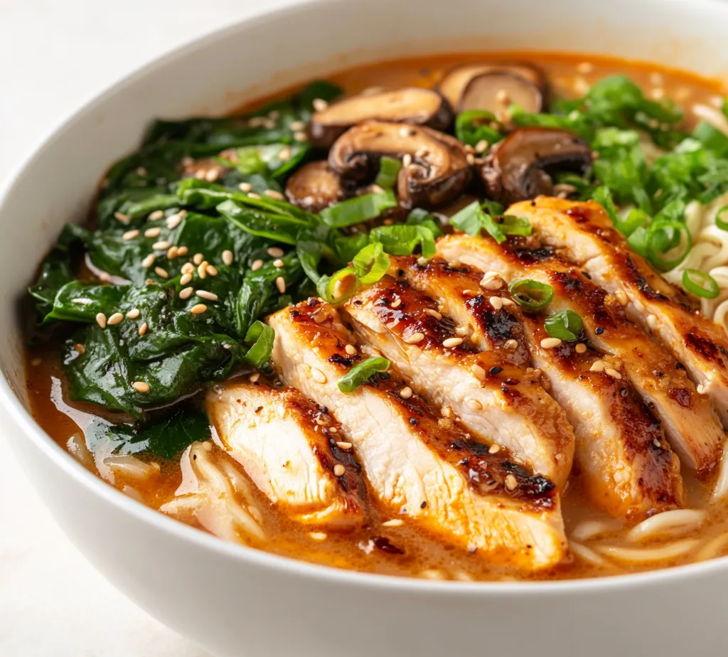Exploring the world of comfort food often leads us to the vibrant and spicy realm of ramen. This Fiery Chicken Ramen with Velvety Garlic Sauce is a delightful blend of savory flavors, warming spices, and creamy texture. The tender boneless chicken thighs are marinated in a spicy mixture of soy sauce, Sriracha, and sesame oil, resulting in a heat sensation that contrasts beautifully with the creaminess of the garlic sauce. Not only does this dish awaken your taste buds, but it also embodies the essence of a fulfilling meal.