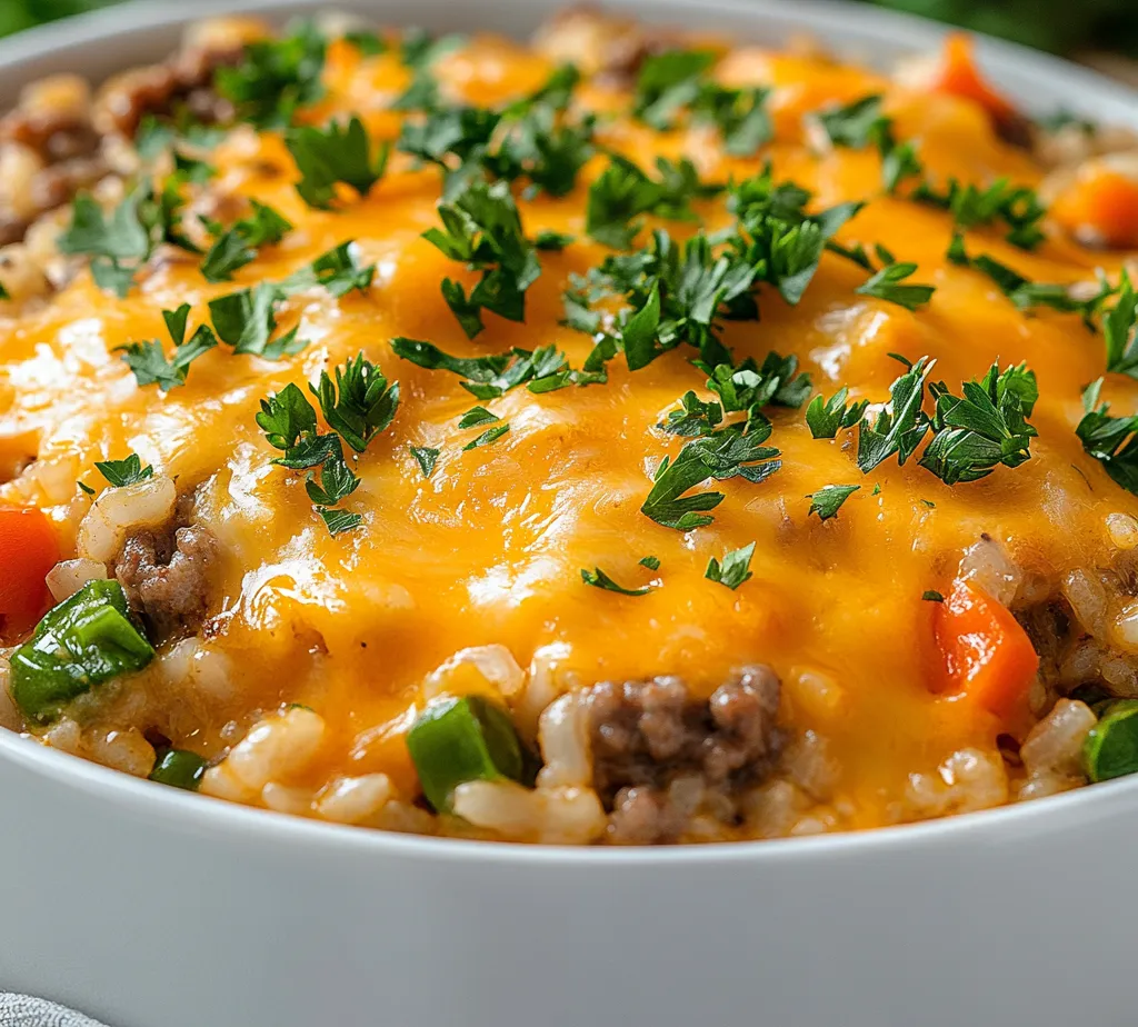 Exploring classic comfort food, Cheesy Hamburger Rice Casserole Delight stands out as a hearty and satisfying meal option. This delightful casserole combines ground beef, uncooked rice, cheese, and mixed vegetables into a single dish that is both fulfilling and simple to prepare. The flavors meld beautifully during baking, creating a savory experience that warms the heart and soul.