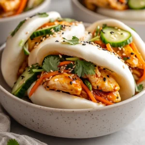Korean Chicken Bao Buns present an irresistible fusion of flavors that blend the traditional qualities of Asian bao with vibrant Korean tastes. This dish offers a delightful culinary journey with every bite, featuring soft, fluffy buns enveloping a spicy and sticky chicken filling. The bao buns are typically steamed, resulting in a light and airy texture that contrasts wonderfully with the bold flavors of the chicken.
