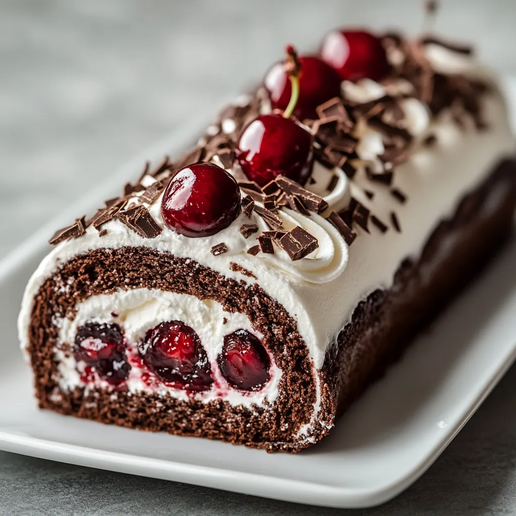 The Elegant Black Forest Cake Roll is a delightful fusion of rich chocolate, luscious cherries, and creamy whipped topping. This dessert embodies the essence of the classic Black Forest cake but presents it in an innovative rolled format. Perfect for special occasions or a sweet indulgence, this cake roll is both beautiful and delicious. As you slice through the cake, you’ll reveal a swirl of decadent chocolate sponge intertwined with fluffy frosting and sweet fruit filling, making it a favorite among dessert lovers.