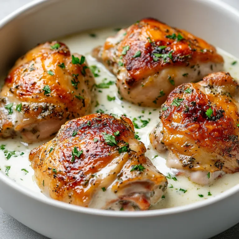Herb-infused roasted chicken is a classic dish that combines succulent flavors with a creamy sauce, creating a comforting and indulgent meal. This specific recipe showcases juicy chicken thighs enhanced with fragrant herbs and a rich white sauce, making it ideal for family dinners or special occasions. When you serve this dish, expect a delightful meld of textures and flavors that will satisfy even the most discerning palate.