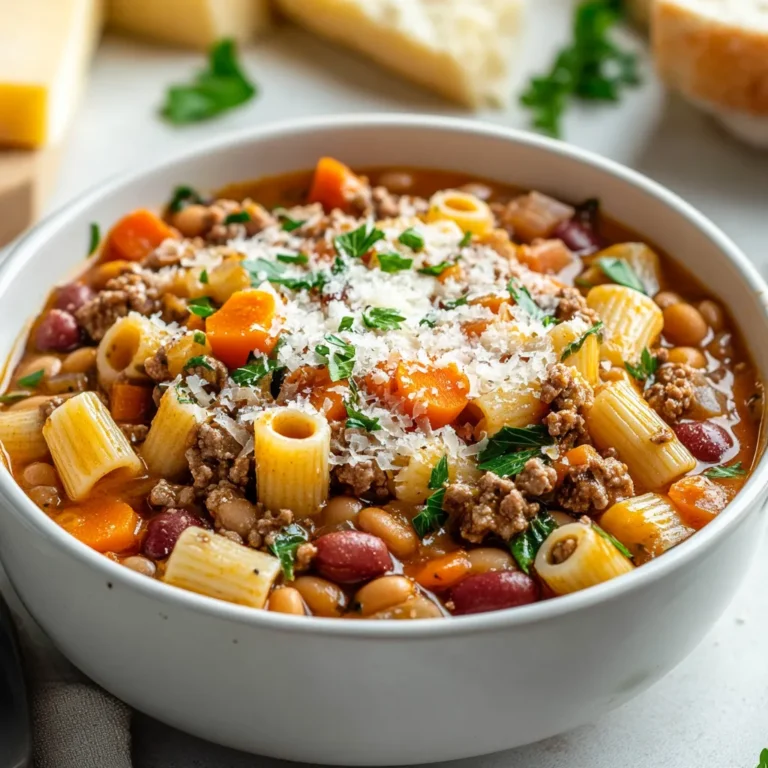 The rich and savory flavors of Olive Garden's Pasta e Fagioli are a delightful representation of classic Italian comfort food. This hearty soup melds together a variety of wholesome ingredients, including flavorful beans, tender pasta, and aromatic vegetables, creating a satisfying dish perfect for any occasion. Whether served as a nourishing meal on a chilly evening or as a comforting appetizer for friends and family, this dish promises to warm both the soul and the palate. It's a perfect choice for gatherings, as it can be prepared in advance and is sure to please a crowd.