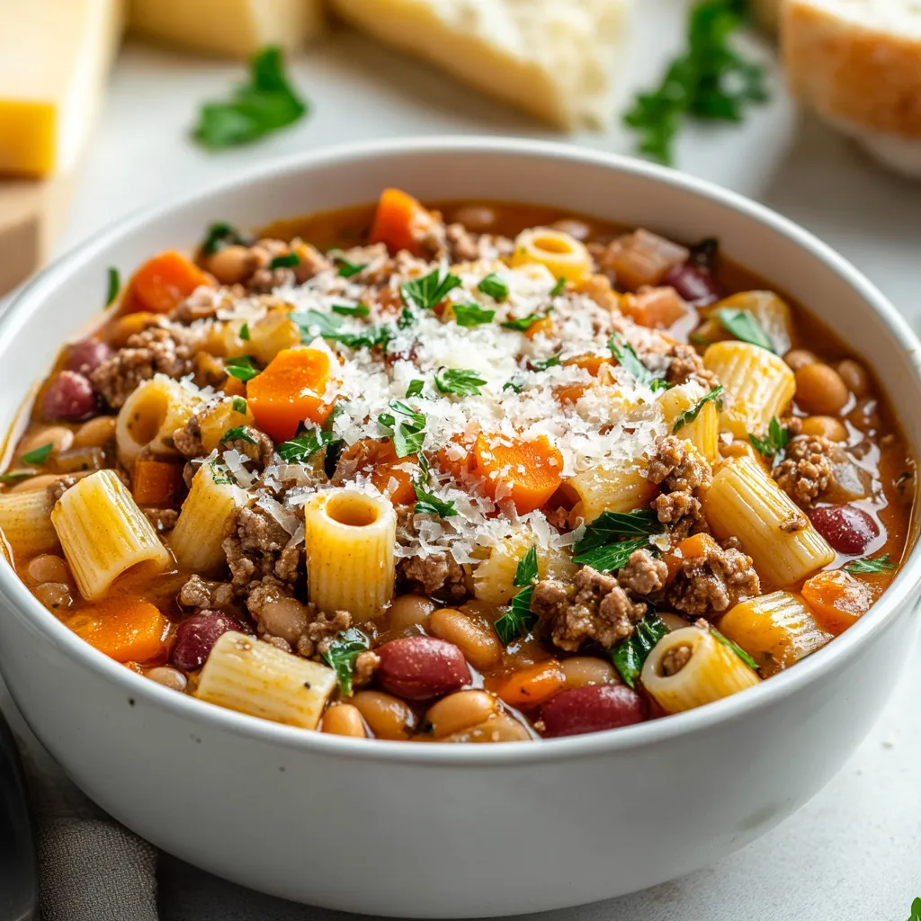 The rich and savory flavors of Olive Garden's Pasta e Fagioli are a delightful representation of classic Italian comfort food. This hearty soup melds together a variety of wholesome ingredients, including flavorful beans, tender pasta, and aromatic vegetables, creating a satisfying dish perfect for any occasion. Whether served as a nourishing meal on a chilly evening or as a comforting appetizer for friends and family, this dish promises to warm both the soul and the palate. It's a perfect choice for gatherings, as it can be prepared in advance and is sure to please a crowd.