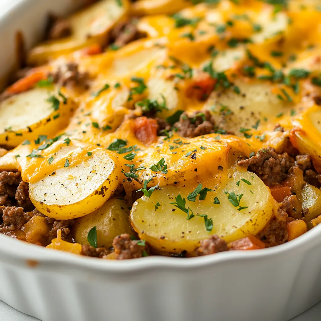 Hearty Hobo Casserole with Ground Beef and Potatoes is a rustic dish that embodies comfort food at its best. With its creamy texture, tender potatoes, and a savory blend of ground beef and vegetables, this casserole is perfect for cozy family dinners or casual gatherings. The various layers of flavors meld together beautifully during baking, creating a satisfying meal that warms the soul. This casserole not only promises a delightful eating experience but is also simple to prepare, making it an excellent choice for both experienced cooks and beginners alike.