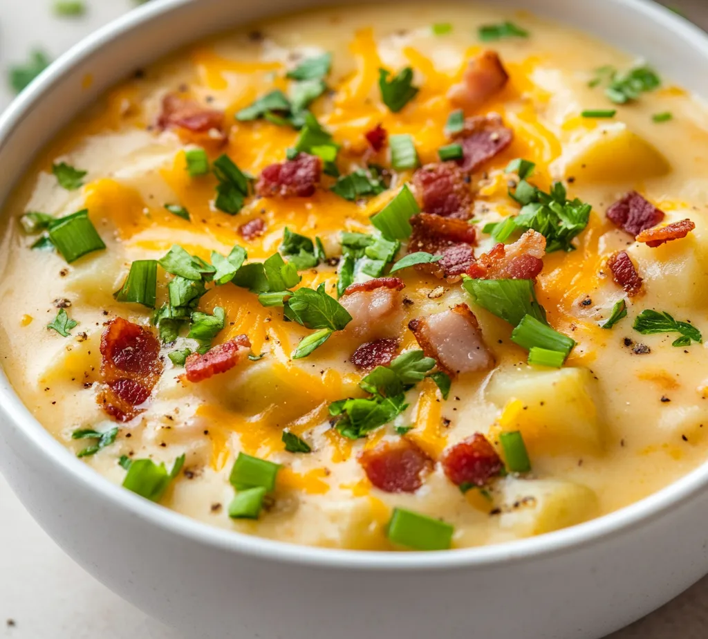 Hearty Loaded Baked Potato Soup is the epitome of comfort food, bringing warmth and satisfaction with every spoonful. This creamy dish offers a delightful combination of potatoes, rich cheese, and savory toppings, making it a favorite among families during colder months and chilly evenings. Potato soup, in general, is deeply rooted in tradition, often featuring in home kitchens as a simple yet satisfying meal. Its versatility allows it to be enjoyed on casual weeknights or special gatherings, warmly inviting everyone to partake in its flavors.
