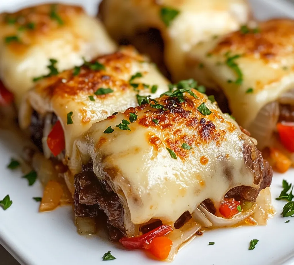 Melt-In-Your-Mouth Keto Philly Cheesesteak Roll-Ups offer a delectable take on the beloved classic, perfectly tailored for those committed to a low-carb lifestyle. These roll-ups showcase tender, flavorful ribeye steak paired with sautéed onions and bell peppers, enveloped in a rich and creamy provolone filling. The result is a satisfying dish that is not only delicious but also aligns seamlessly with keto dietary preferences. Served warm, these roll-ups are ideal for busy weeknight dinners or as an impressive dish for small gatherings and potlucks.