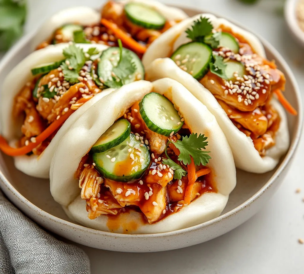 Korean Chicken Bao Buns present an irresistible fusion of flavors that blend the traditional qualities of Asian bao with vibrant Korean tastes. This dish offers a delightful culinary journey with every bite, featuring soft, fluffy buns enveloping a spicy and sticky chicken filling. The bao buns are typically steamed, resulting in a light and airy texture that contrasts wonderfully with the bold flavors of the chicken.