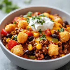 Cowboy Casserole is a wonderfully hearty dish that encapsulates the essence of rustic comfort food. Originating from the American West, this casserole is an ideal mix of bold flavors and wholesome ingredients, making it a favorite among families and busy individuals alike. The combination of ground meat, beans, corn, and the star ingredient, tater tots, creates a satisfying meal that warms the heart and fills the belly. The slow-cooked nature of this dish means every bite is infused with rich, melded flavors, making it a go-to for cozy dinners.