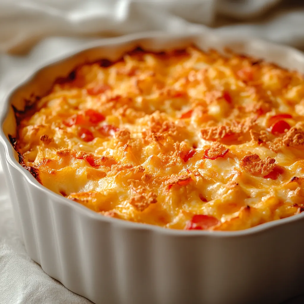 The Ultimate Cheesy Pimento Cheese Hash Brown Casserole is an irresistible dish that perfectly embodies the comfort food experience. This hearty casserole combines the humble hash brown with layers of creamy cheeses and fresh vegetables, making it a delicious and satisfying meal for breakfast, brunch, or even a delightful dinner option. Its rich, cheesy goodness is sure to satisfy any craving and bring smiles to the table.