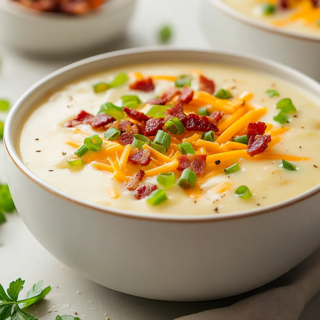 Hearty Loaded Baked Potato Soup is the epitome of comfort food, bringing warmth and satisfaction with every spoonful. This creamy dish offers a delightful combination of potatoes, rich cheese, and savory toppings, making it a favorite among families during colder months and chilly evenings. Potato soup, in general, is deeply rooted in tradition, often featuring in home kitchens as a simple yet satisfying meal. Its versatility allows it to be enjoyed on casual weeknights or special gatherings, warmly inviting everyone to partake in its flavors.