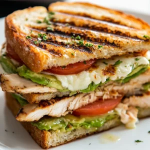 The Grilled Chicken Avocado Melt is a delightful and satisfying sandwich that brings together the rich flavors of marinated grilled chicken, creamy avocado, juicy tomatoes, and melty mozzarella cheese, all nestled between two slices of golden-brown sourdough bread. This recipe combines healthy ingredients with a comforting taste, making it a favorite for both casual weeknight dinners and weekend gatherings. Packed with protein and healthy fats, this melt is not only delicious but also makes for a fulfilling meal that will leave you and your guests pleased.
