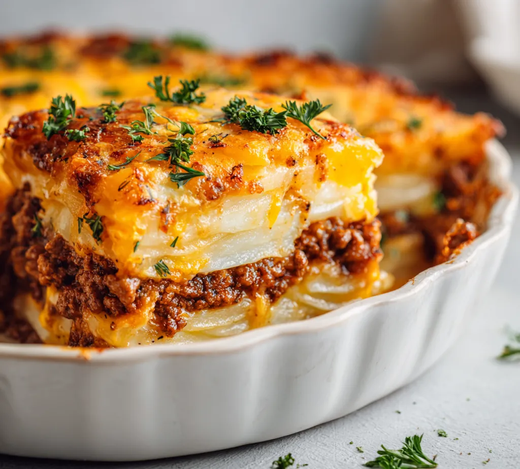 The comfort of home-cooked meals is hard to beat, with a Hearty Ground Beef & Potato Casserole at the forefront of family favorites. This satisfying dish enchants diners with layers of seasoned ground beef, tender potatoes, and bubbling cheese. The richness of the beef, combined with the creamy texture of sour cream and the sharpness of cheddar, creates a hearty meal that speaks of warmth and indulgence. Whether it's a chilly evening or a gathering of loved ones, this casserole is an ideal choice for those looking to impress without a fuss.