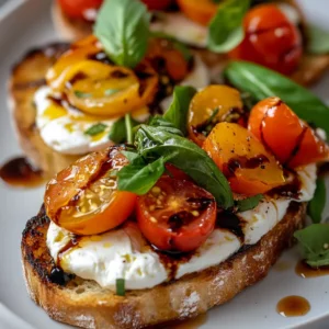 Burrata bruschetta is a delightful appetizer that combines the rustic charm of toasted sourdough bread with the creaminess of fresh burrata cheese. This perfectly balanced dish is a celebration of summer, highlighting the freshness of tomatoes and the aromatic touch of basil. Not only is this recipe simple to prepare, but it also showcases vibrant ingredients that come together to please a crowd. Whether you serve it at a barbecue, a family gathering, or as a starter before an elegant dinner, burrata bruschetta offers an inviting texture and flavor that captivates the senses.