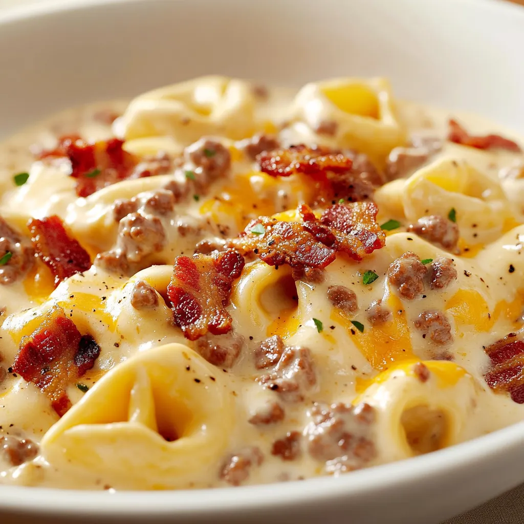 Understanding the fusion of flavors is the essence of great cooking. The Bacon Cheeseburger Tortellini Delight brilliantly merges quintessential comfort foods—rich, creamy tortellini intertwined with the savory goodness of a cheeseburger. Each bite offers a delightful experience, with the cheese tortellini providing a perfect vessel for the rich, meaty sauce while the crispy bacon adds an irresistible crunch. This dish transforms the traditional elements of a cheeseburger into a creamy pasta dish that is sure to satisfy diverse palates.