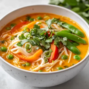 Spicy Coconut Curry Noodle Soup is a delectable dish that perfectly balances rich, creamy flavors with vibrant, fresh vegetables. This hearty soup is aromatic, warming, and deeply satisfying, making it a beloved option for those looking to enjoy a comforting meal. Its enticing blend of spices and creamy coconut milk make it not just a treat for the taste buds, but also a feast for the eyes, showcasing an array of colorful vegetables.