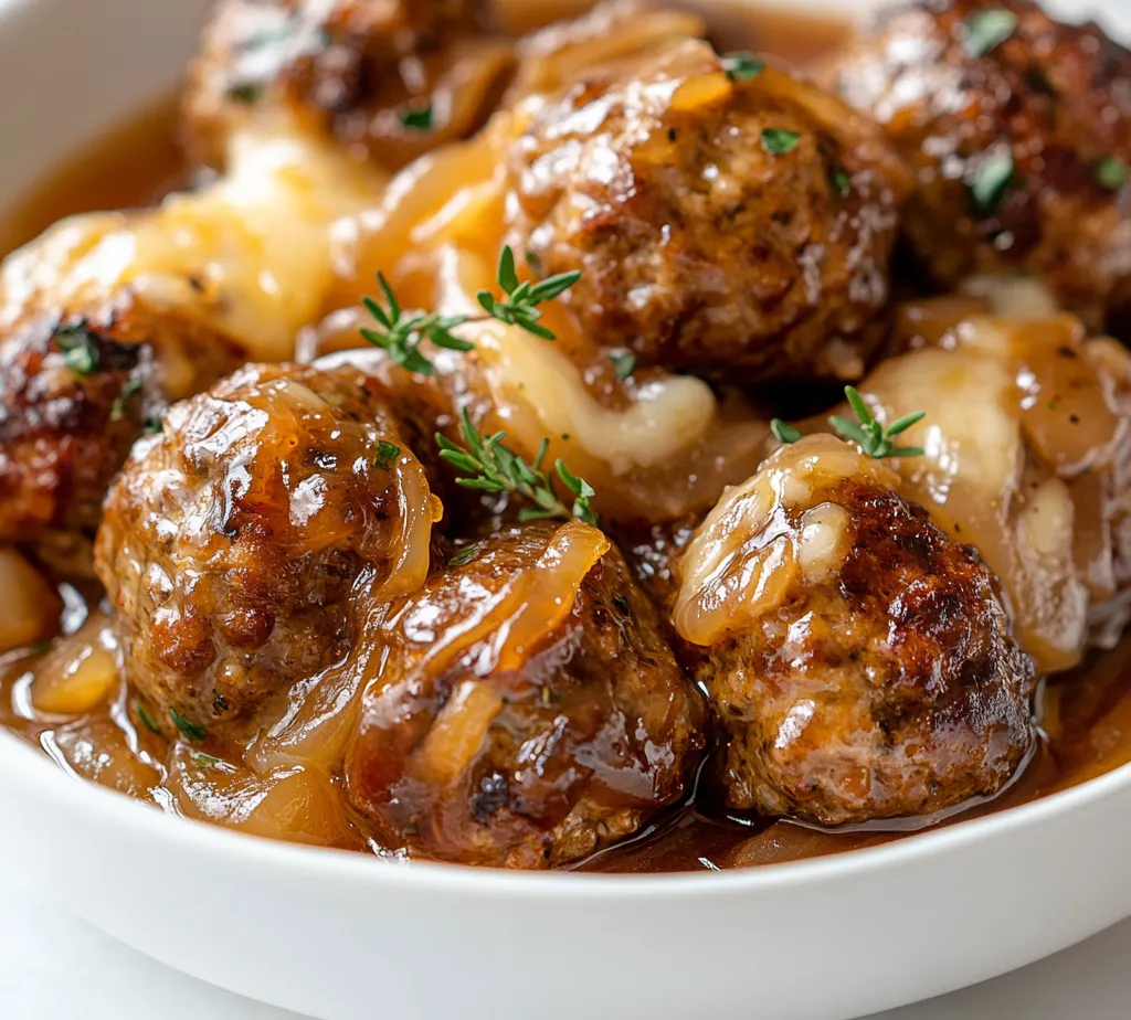 Exploring the delightful fusion of flavors, this slow cooker French onion meatballs recipe brings together the comforting essence of classic French onion soup and the heartiness of meatballs. This unique dish combines a delectable mixture of ground beef and pork, finely minced garlic, caramelized onions, and rich Gruyère cheese, creating a meal that transforms everyday ingredients into an unforgettable culinary experience. The slow cooking process guarantees that each meatball is not only tender but deeply infused with flavors that develop over hours of gentle cooking.