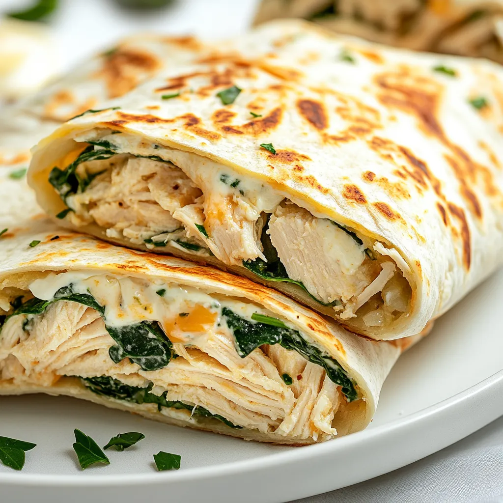 Cheesy Garlic Chicken Wraps are a delicious fusion of flavors that deliver comfort and satisfaction in every bite. Combining tender shredded chicken with creamy cheeses, aromatic garlic, and fresh vegetables, this recipe offers a delightful twist on classic wraps that is sure to please everyone at the table. With each bite, you'll experience the richness of cheese against the backdrop of savory chicken, making it an ideal dish for both casual dinners and special occasions.