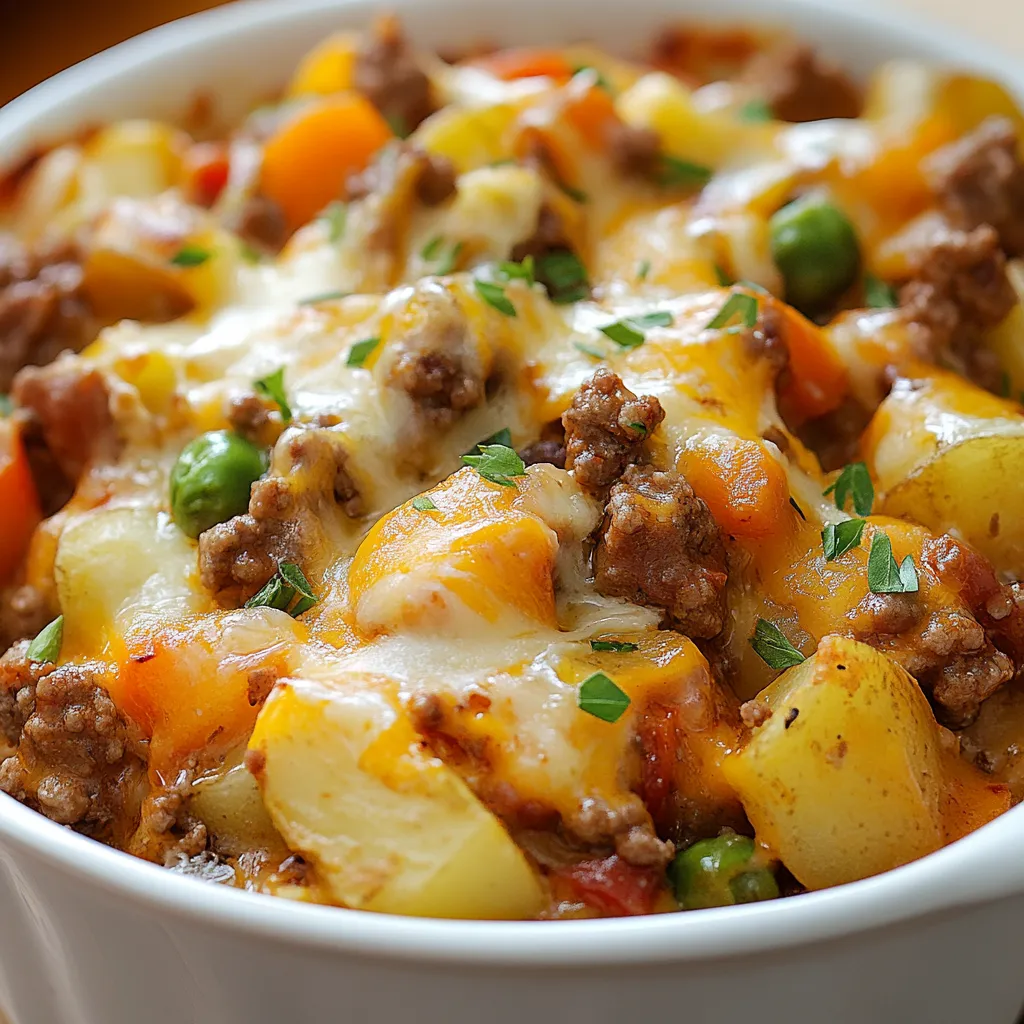 Hearty Hobo Casserole with Ground Beef and Potatoes is a quintessential home-cooked dish that effortlessly delivers both warmth and satisfaction. This one-dish meal brings together classic ingredients to create a filling casserole that is perfect for busy weeknights or a cozy family gathering. The robust flavor of ground beef combines beautifully with tender potatoes, sweet vegetables, and a flavorful broth, making each bite a real treat.
